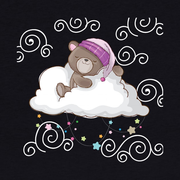 Cute Baby Teddy Bear Sleeping in Clouds by Printaha